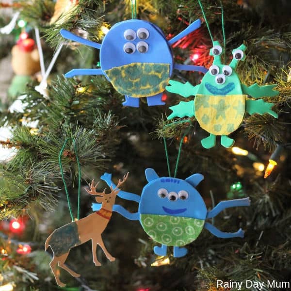 Create a fun and silly alien ornament for the Christmas tree inspired by the book Aliens Love Panta Claus by Claire Freedman.