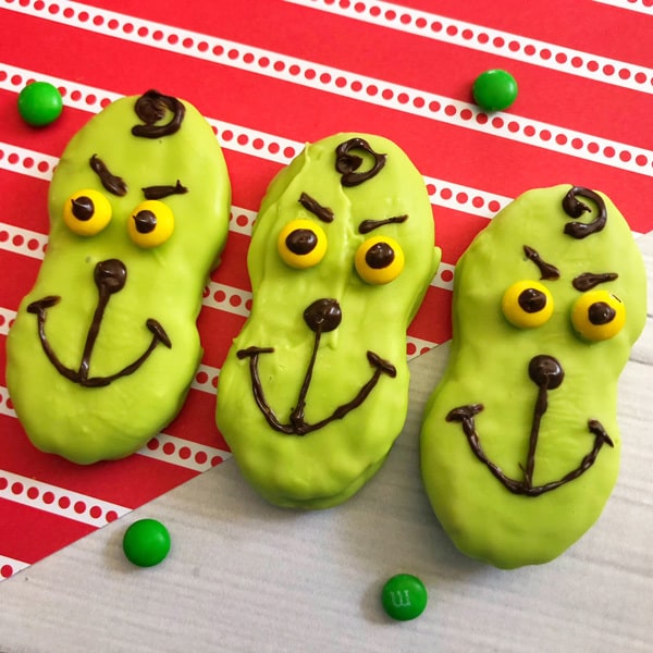 How the Grinch Stole Christmas Nutter Butter Cookies 3 in a row for kids to decorate
