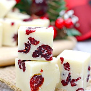 simple recipe for making white chocolate fudge with dried cranberries in
