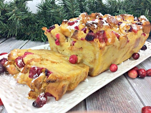 Christmas Bread and Butter Pudding with Eggnog and Cranberries