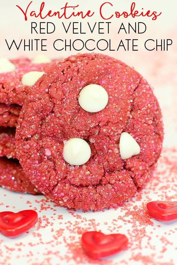 Valentines red velvet and white chocolate chip cookies