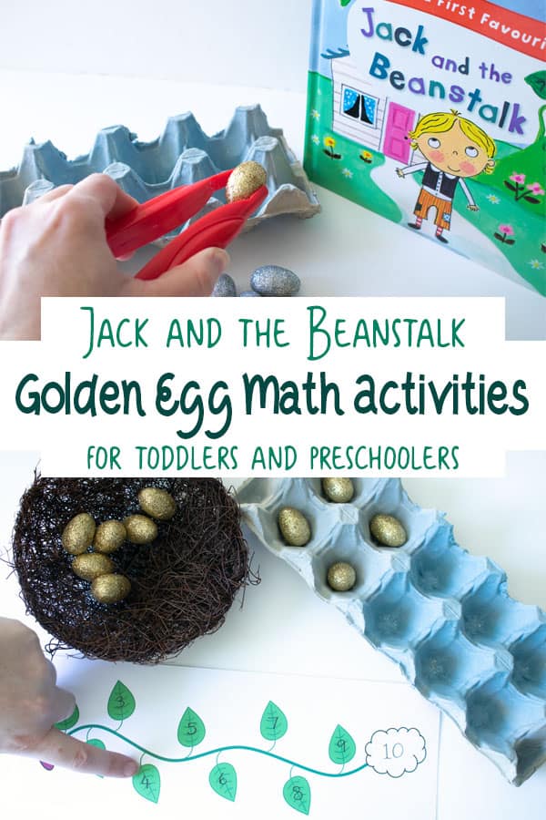 Simple set up for a Jack and the Beanstalk Math Activity for toddlers and preschoolers