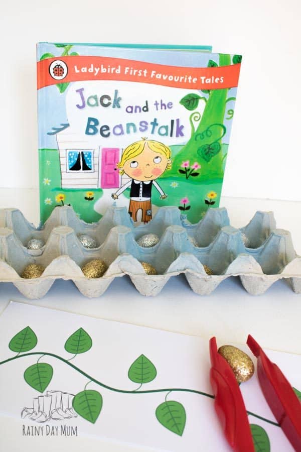 Jack and the beanstalk number line and ten frame activity set up for preschoolers and kinder to use