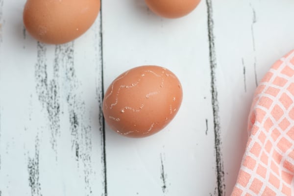 eggs decorated with wax crayon ready to dye