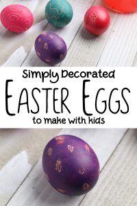 Simply decorated Easter Eggs to make with Kids using wax crayons and food colouring