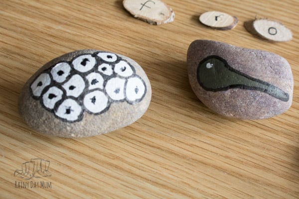 close up of frogspawn and tadpole story stones for the frog life cycle
