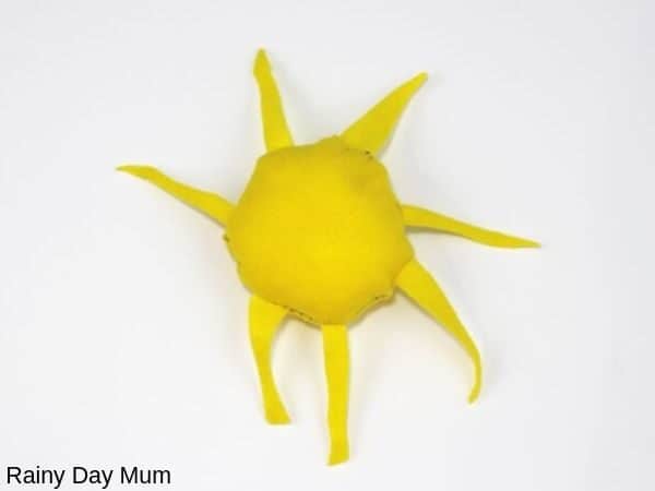simple felt sun made for a sensory bin themed on the toddler song itsy bitsy spider