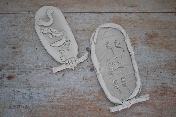 Clay cartouches made by kids studying Egyptians