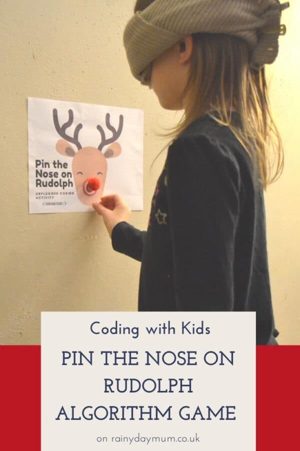 coding with kids - unplugged algorithm game to pin the nose on rudolph