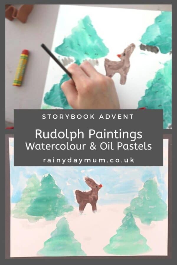 Rudolph watercolor and oil painting art projects for kids