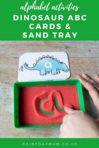alphabet activity for preschoolers dinosaur writing cards and a simple low prep sand tray for writing practice