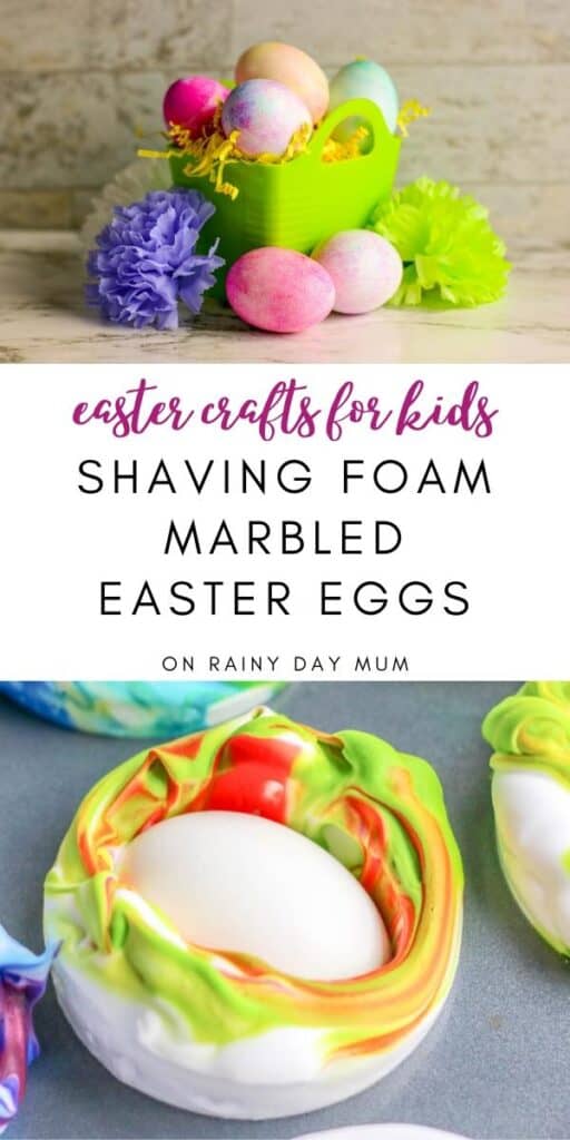 Shaving foam marbled Easter Eggs easy easter crafts for tots