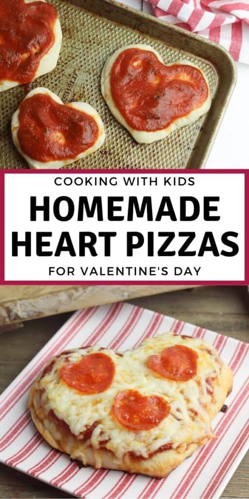 homemade heart pizzas for Valentine's Day dinner to cook with kids
