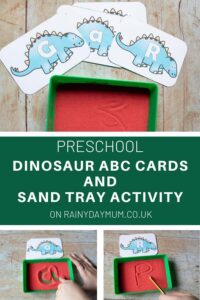 dinosaur abc and sand tray activity for preschoolers