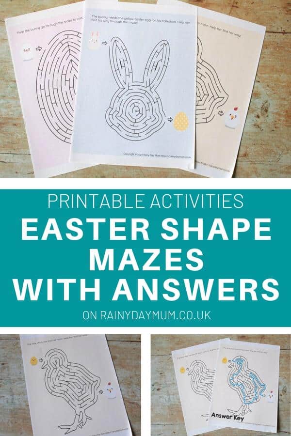 printable activities Easter Shape Mazes with Answers