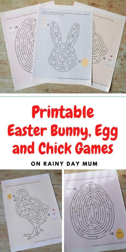 printable easter bunny egg and chick mazes