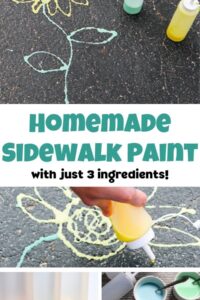 collage of homemade driveway chalk paint for kids to use