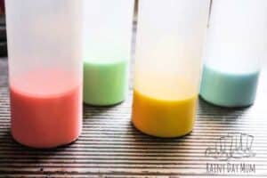 sidewalk chalk paint in squeezy bottles ready for the kids to use