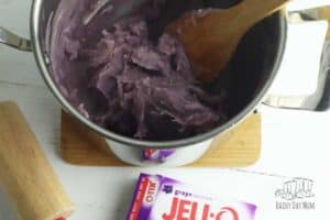 Jell-o Playdough forming in the pan