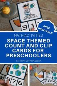 FREE printable space themed count and clip cards for preschoolers