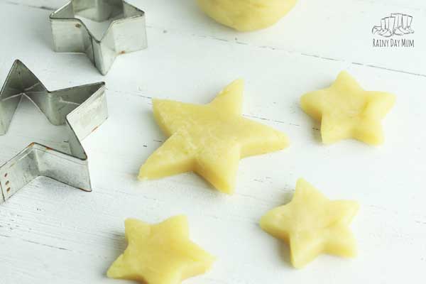 pretty yellow lemon scented play doh stars with a cutter