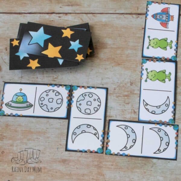 space picture domino game for preschoolers