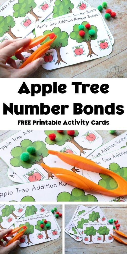collage of the apple tree number bonds activity printable