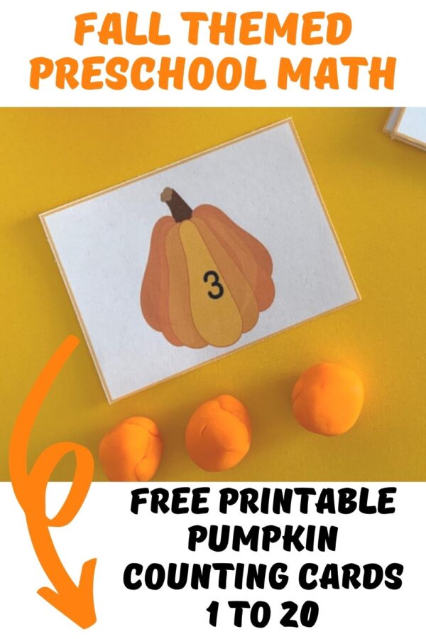 pumpkin counting cards and playdough for fall math with preschoolers and toddlers