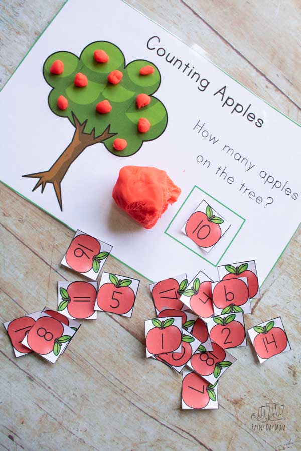 how many apples on the tree playdough mat for counting
