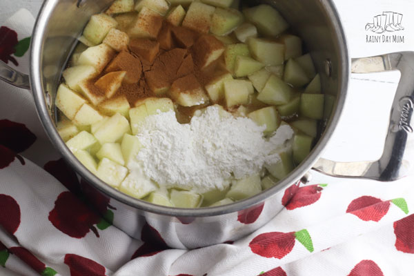 making apple pie filling with kids