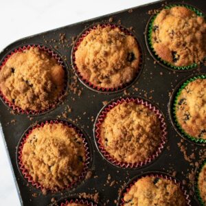 blackberry sponge muffins with a crumble top