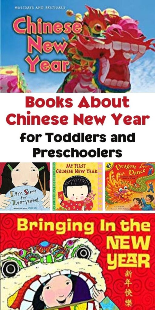 Pinnable Image showing just some of the Books About Chinese New Year for Toddlers and Preschoolers