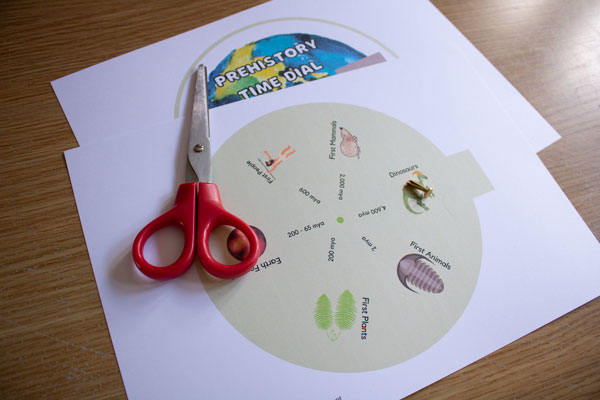 materials for making a prehistory timeclock with a free printable from rainy day mum