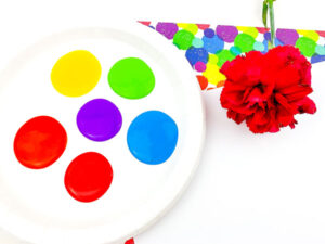 set up for painting with flowers in the spring ideal for toddlers and preschoolers