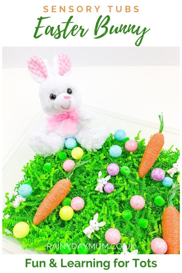 Pinterest Image for an Easter Bunny Sensory Bin