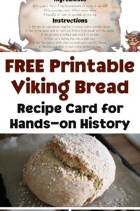 Pinterest Image for FREE Printable Viking Breead Recipe Card and bread made with the recipe