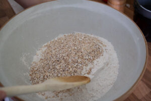 dry ingredients for making historical bread recipe in a bowl