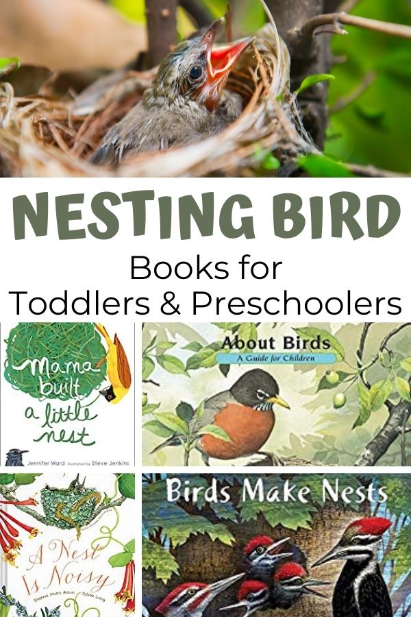 Pinterest image of the best books for toddlers and preschoolers about nesting birds in spring