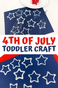 Pinnable Image of this 4th of July Toddler Craft to make some star printed placemats