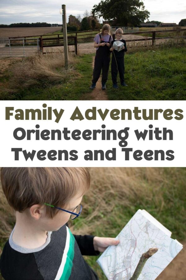 pinterest image of family orienteering adventures with tweens and teens
