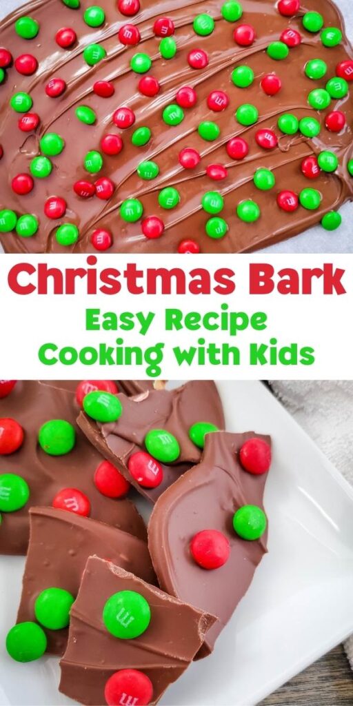 Pinnable image for some Chocolate Christmas Bark to cook with kids