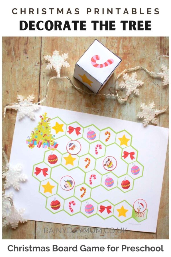 Pinterest Image for Decorate the Tree Christmas Printable Board Game for Preschool