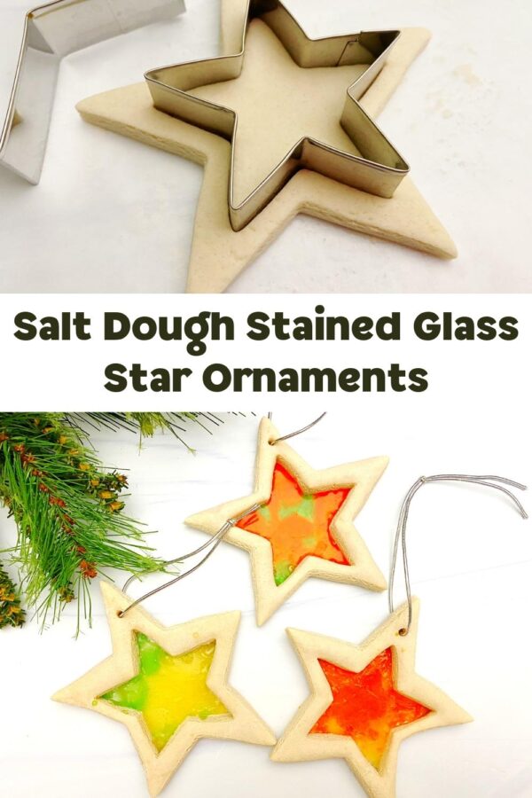 Pinterest Image for Salt Dough Stained Glass Star Ornaments for kids to make