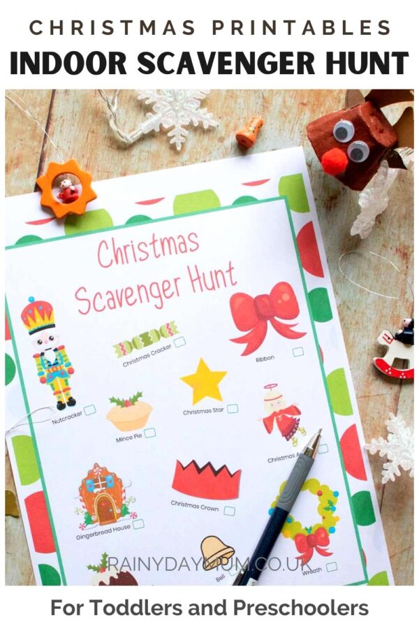 Indoor Christmas Scavenger Hunt Printable for Toddlers and Preschoolers