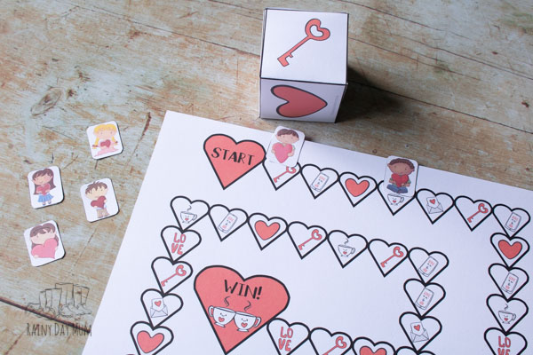 playing the Valentine's Day board game with kids