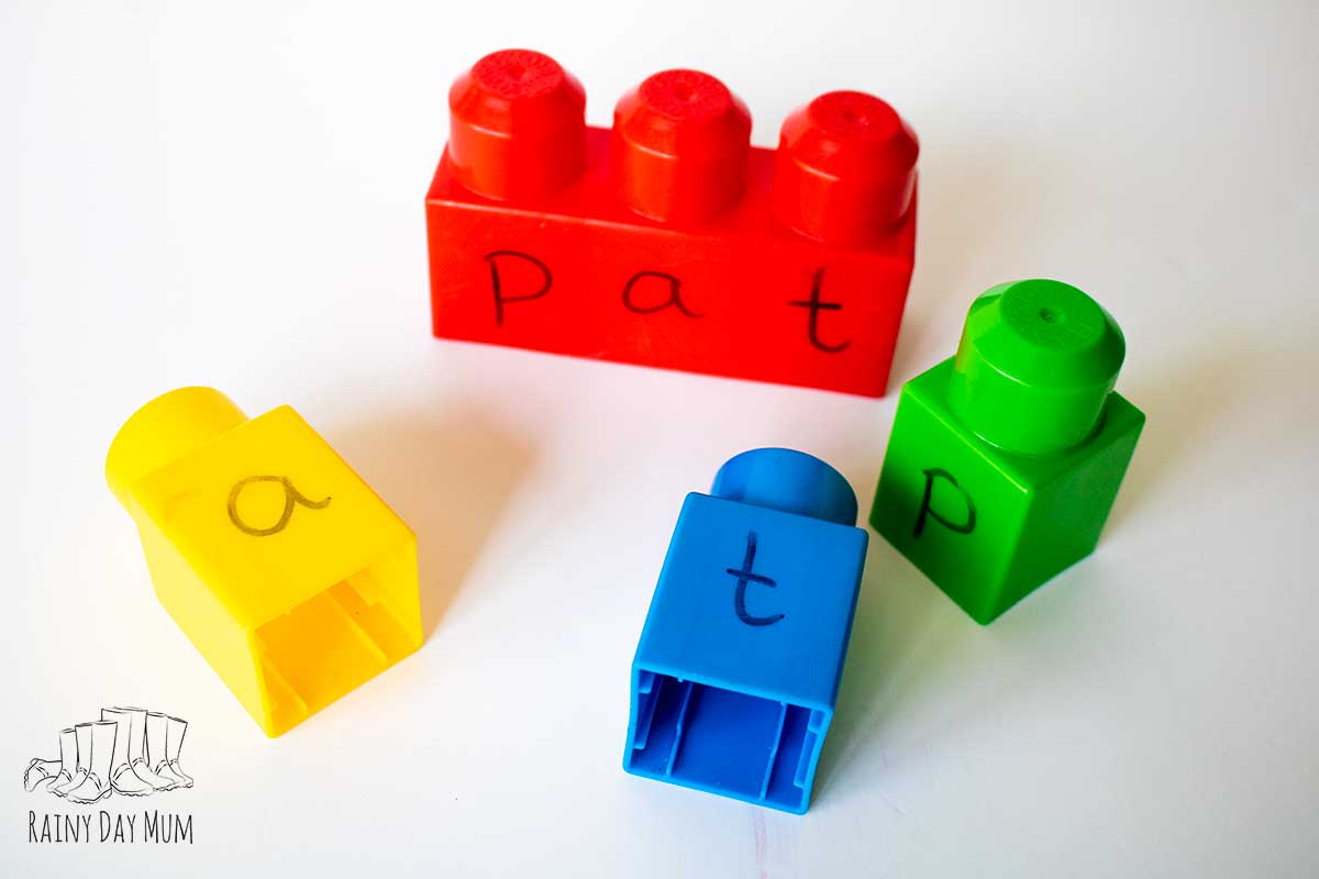 A simple and easy activity for kids learning to read building cvc words with blocks.